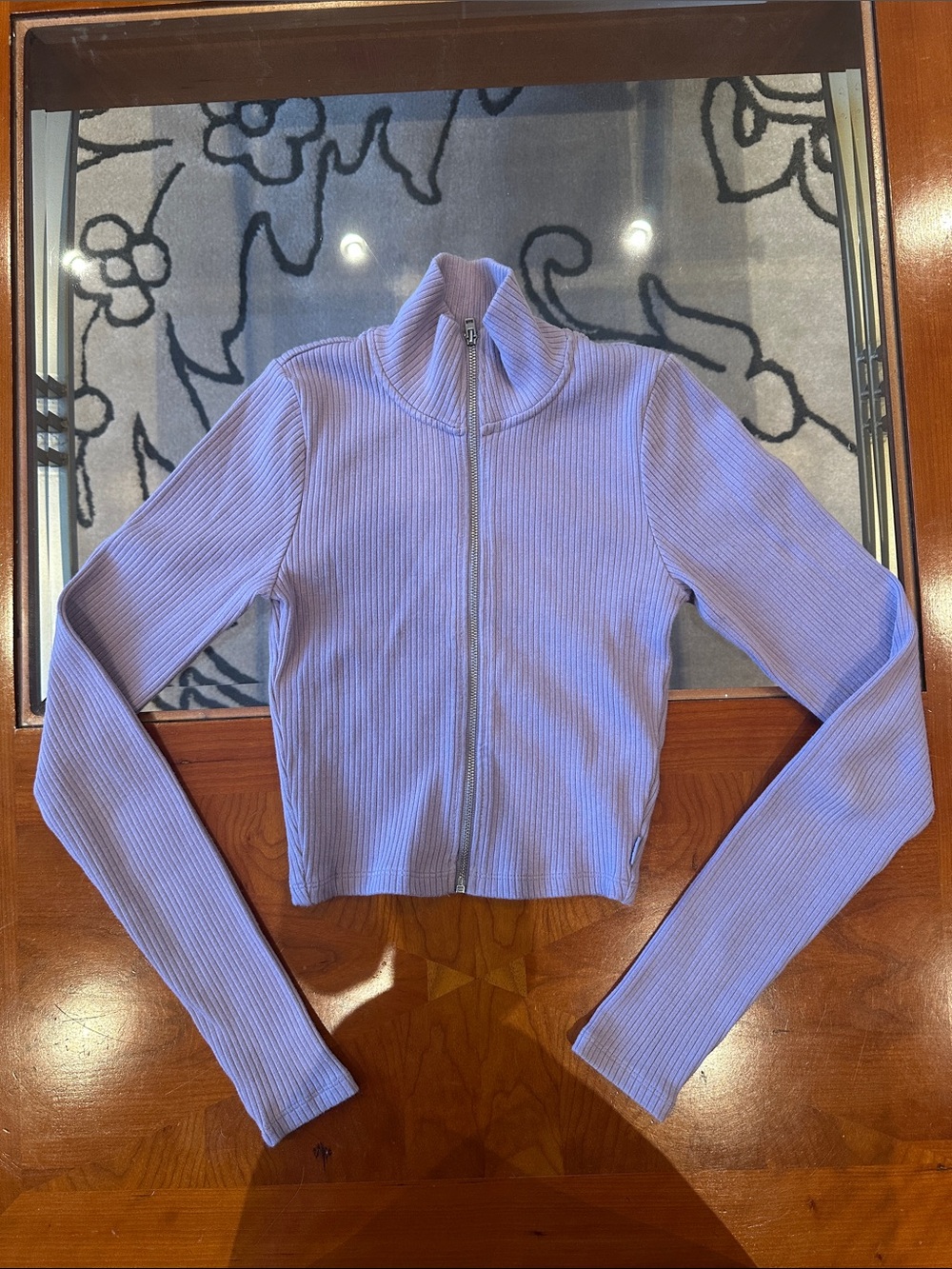 Aritzia TNA Lavender Ribbed Zip-Up Top